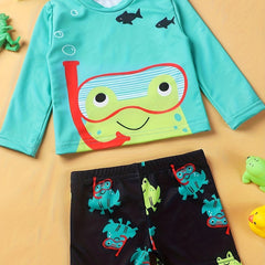Frog Boys Swimsuit Set Sun Protection Quick Drying Long Sleeve Top & Sho