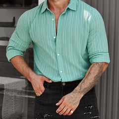 Men's Solid Turn Down Collar Long Sleeve Shirt - Autumn Wear