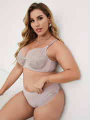 Contrast Lace Bow Bra And Panty Set Plus Size