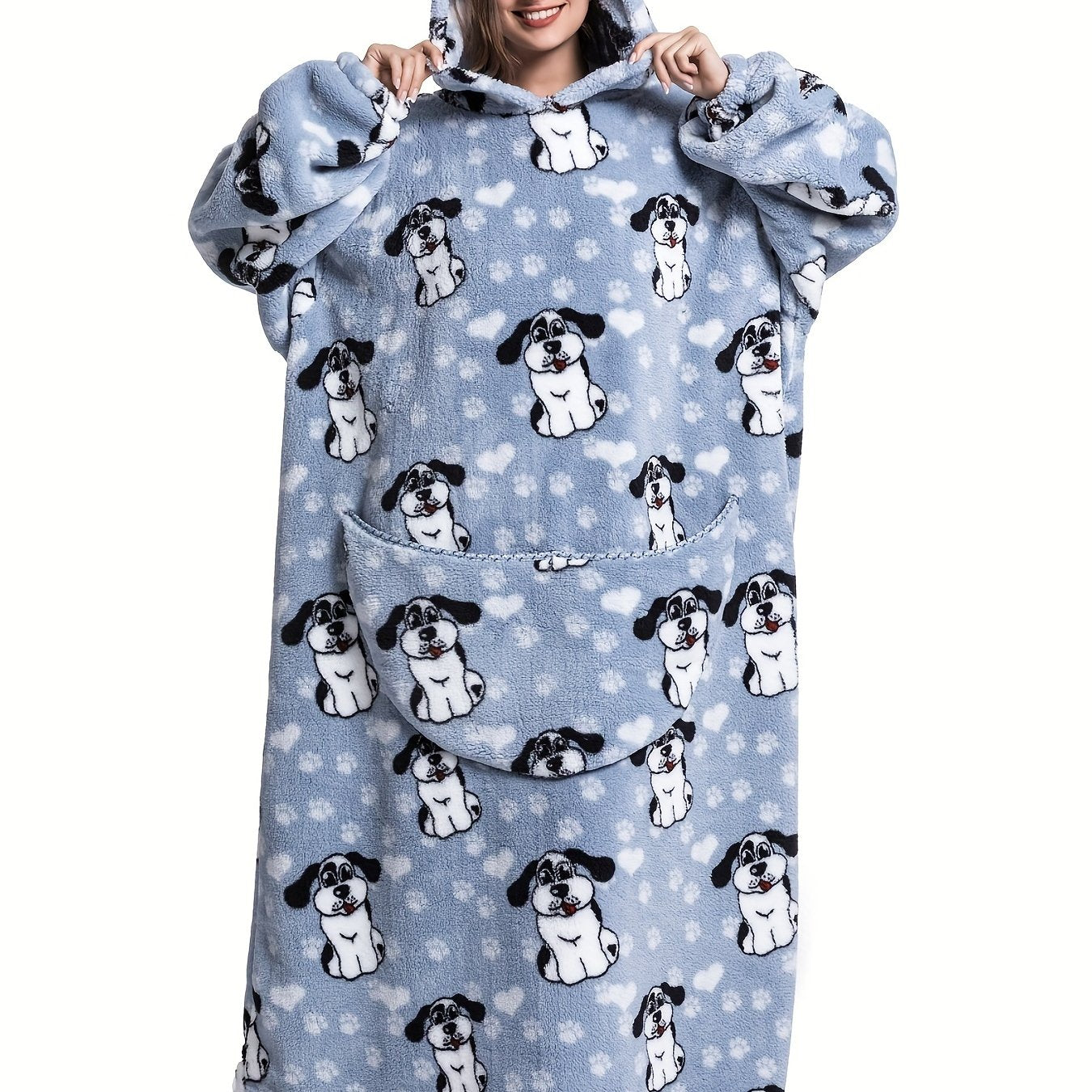 Puppy Pattern Sherpa Fleece Oversized Blanket Hoodie