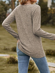 Casual Ribbed Long Sleeve Square Neck Jumper