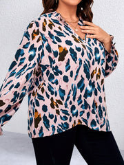 Leopard Print Flounce Sleeve V Neck Blouse
