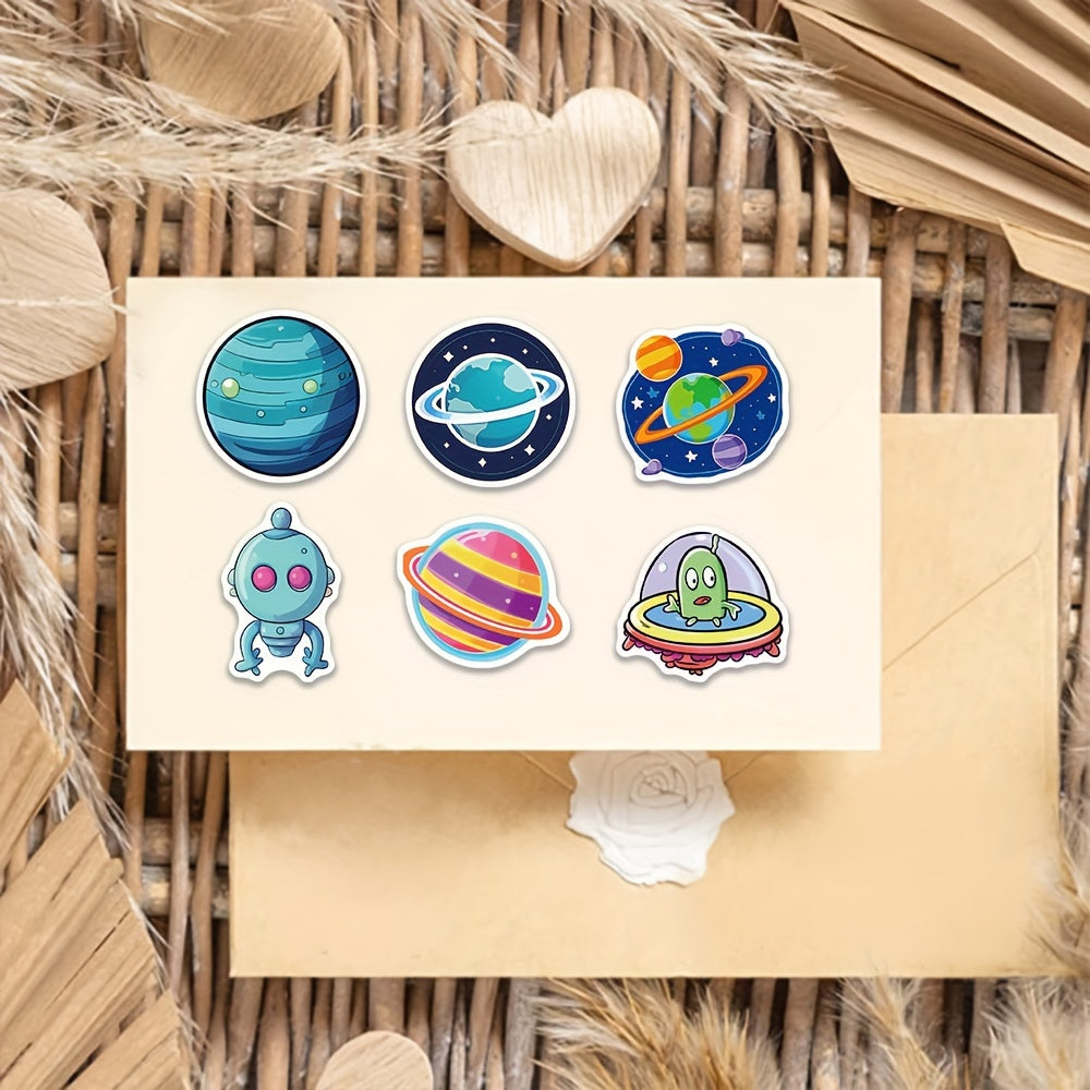 50pcs Gradient Planet Stickers for Kids Waterproof Sticker Pack