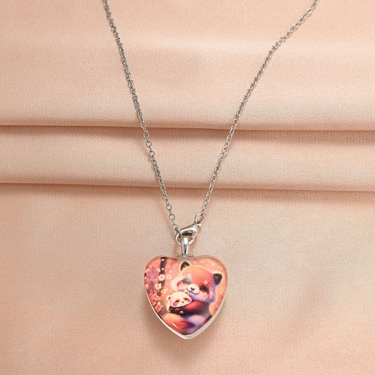 Heart Shaped Raccoon Crystal Pendant Necklace for Christmas Banquet