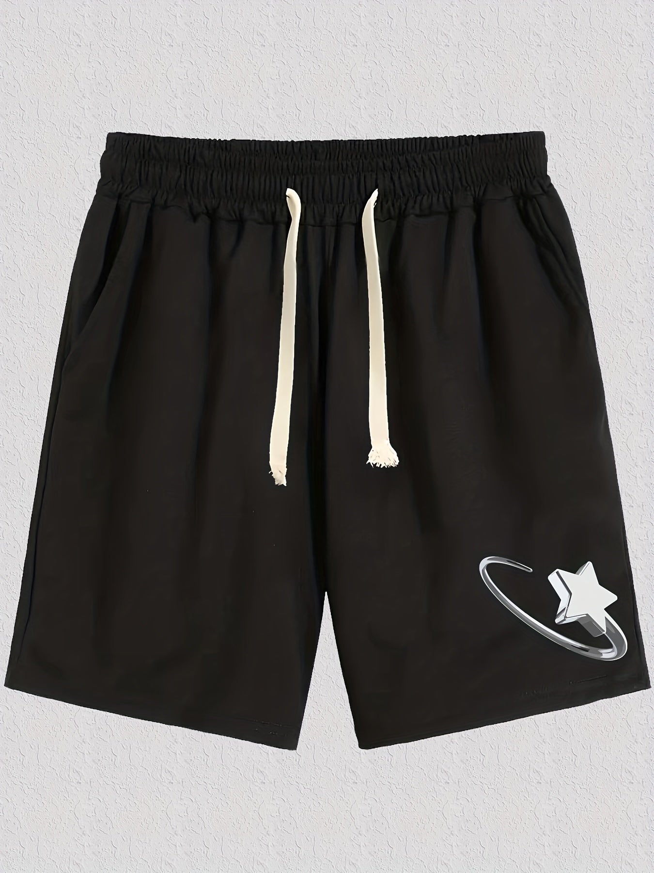 Star Pattern Comfy Shorts Men's Casual Stretch Elastic Waist Drawstring Shorts