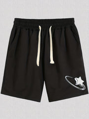 Star Pattern Comfy Shorts Men's Casual Stretch Elastic Waist Drawstring Shorts