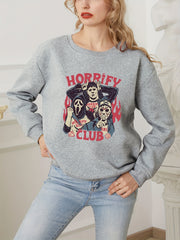 Horrify Club Print Sweatshirt Long Sleeve Women's Casual Crew Neck