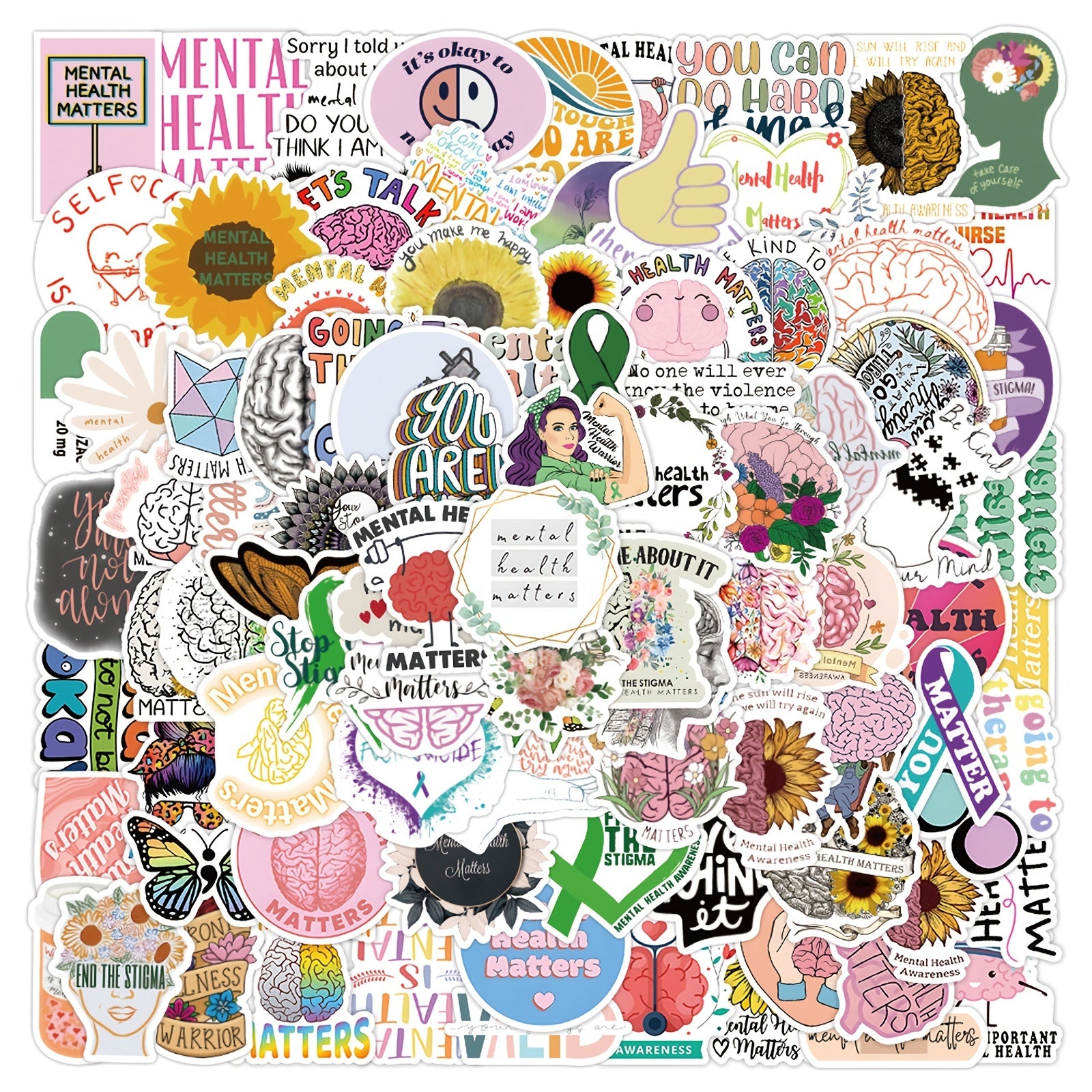 104pcs Mental Health Stickers: Laptop, Water Bottle & More
