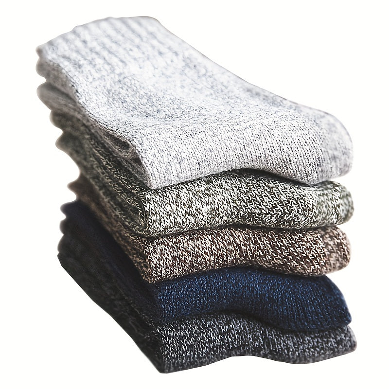 5 Pairs Men's Thick Wide Crew Socks for Spring Autumn