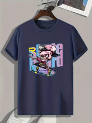 Skateboarding Skeleton Print Men's Graphic Tee for Summer
