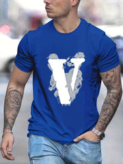 Men's V Print Graphic Tee for Summer