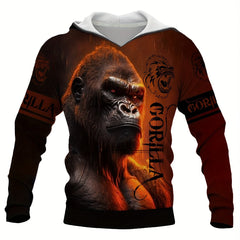 Chimp Print Hoodie for Men Kangaroo Pocket Graphic Pullover