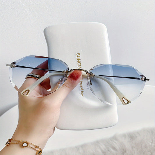 Large Rimless Sunglasses Gradient UV400 Sun Shades for Driving