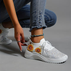 Women's Chunky Sneakers Sunflower Butterfly Print Running Shoes