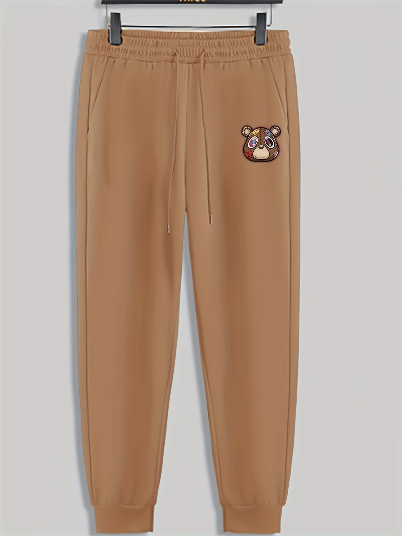 Bear Print Men's Pants Drawstring Sweatpants Loose Casual Trousers