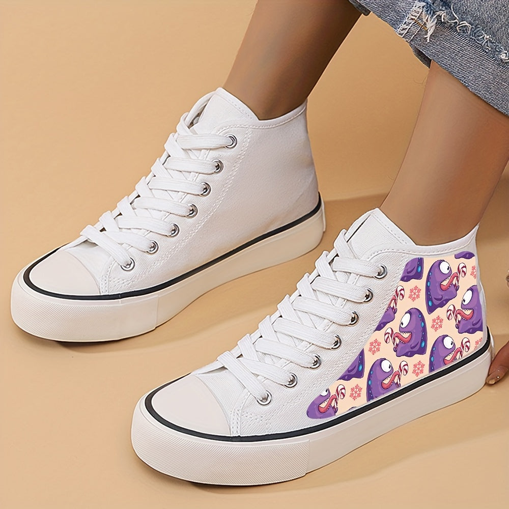 Little Monster Print Flat Heighten Chunky Canvas Sneakers