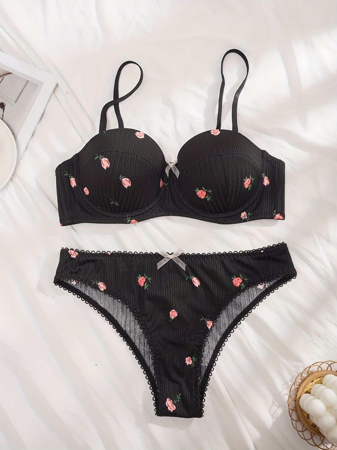 Floral Print Push Up Bra & Panties Set
