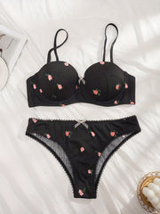 Floral Print Push Up Bra & Panties Set