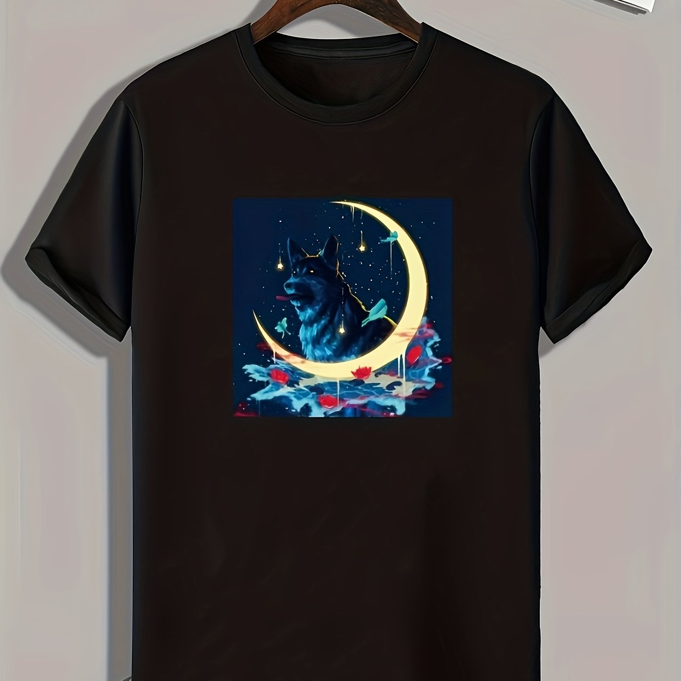 Moon & Wolf Print Men's Sports Tee Outdoor Fitness Clothing Gift For Men