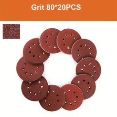 20pcs 5" 8 Hole Sanding Discs Set with 10 Grades for Random Orbital Sander