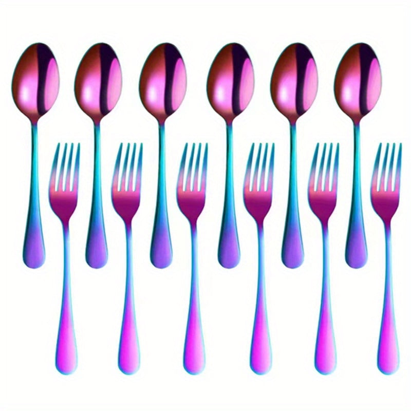 12pcs Stainless Steel Dessert Fork & Spoon Set for Home Kitchen Restaurant