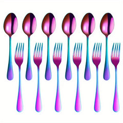 12pcs Stainless Steel Dessert Fork & Spoon Set for Home Kitchen Restaurant