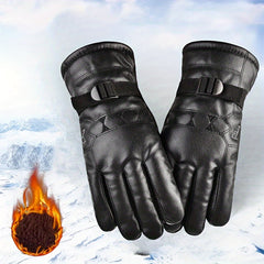 Velvet Warm Windproof Leather Riding Gloves Motorcycle Riding