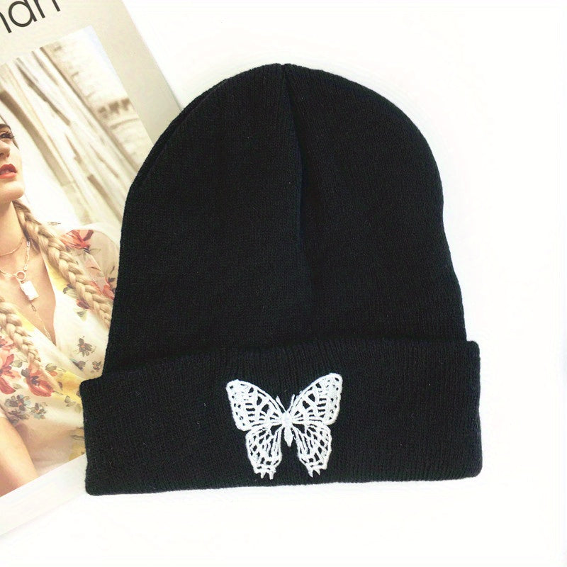Y2K Butterfly Embroidered Beanie Hat Hip Hop Knit Couple Skull Cap