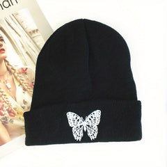 Y2K Butterfly Embroidered Beanie Hat Hip Hop Knit Couple Skull Cap
