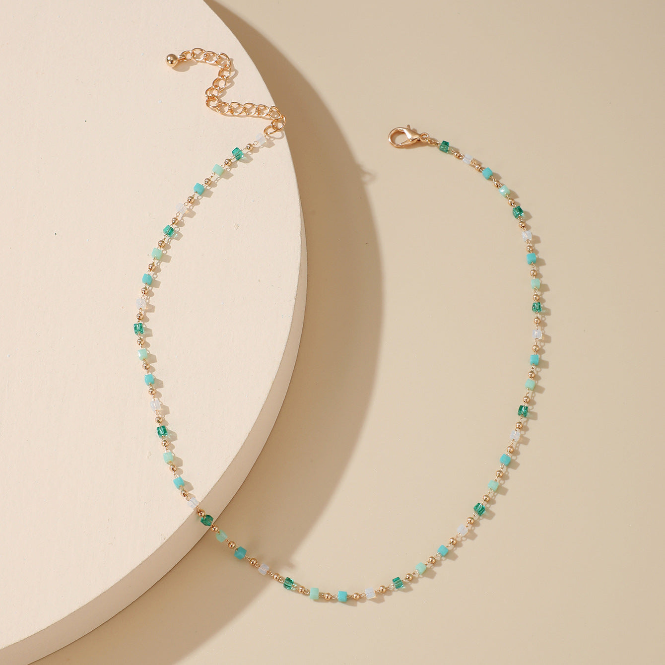 Bohemian Beaded Choker Necklace Green Cubic Crystal Necklace