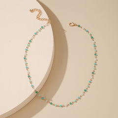 Bohemian Beaded Choker Necklace Green Cubic Crystal Necklace