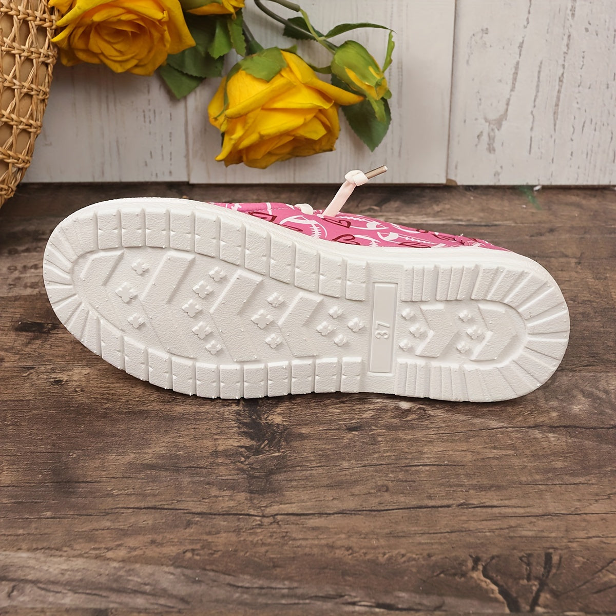 Women's Rugby & Heart Pattern Canvas Shoes Comfort Slip on Boat Shoes