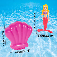 3pcs Mermaid Pool Toys Pack Spinning Mermaid with Shell Box Underwater Bath Toys