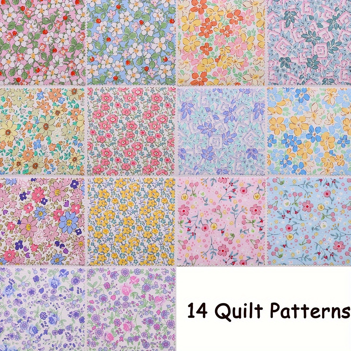 Pastoral Style Floral 42pcs Fabric Squares 5x5 Inches for Quilting and Crafts
