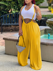 Solid Wide Leg Ruched Jumpsuit Draped Suspender Jumpsuit