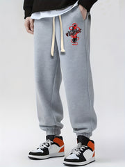 Feather Print Drawstring Sweatpants Loose Fit Pants Men's Casual Joggers