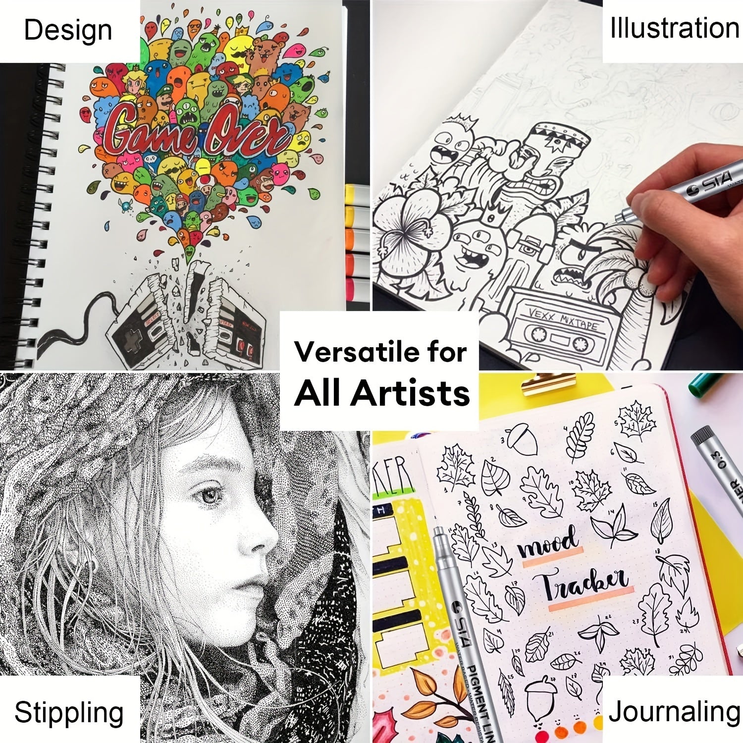 9pcs Micro Pen Fineliner Ink Pens for Sketching Manga Artist Illustration
