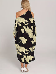 Floral Print Cover Up Dress One Shoulder Asymmetrical Beachwear Kaftan