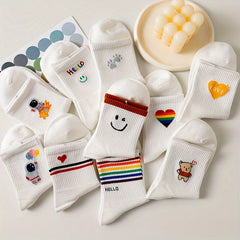 10 Pairs Cartoon Print Socks Women's Mid Tube Stockings