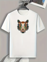 Geometric Animal Print Men's Comfy T-shirt Active Stretch Tee for Summer
