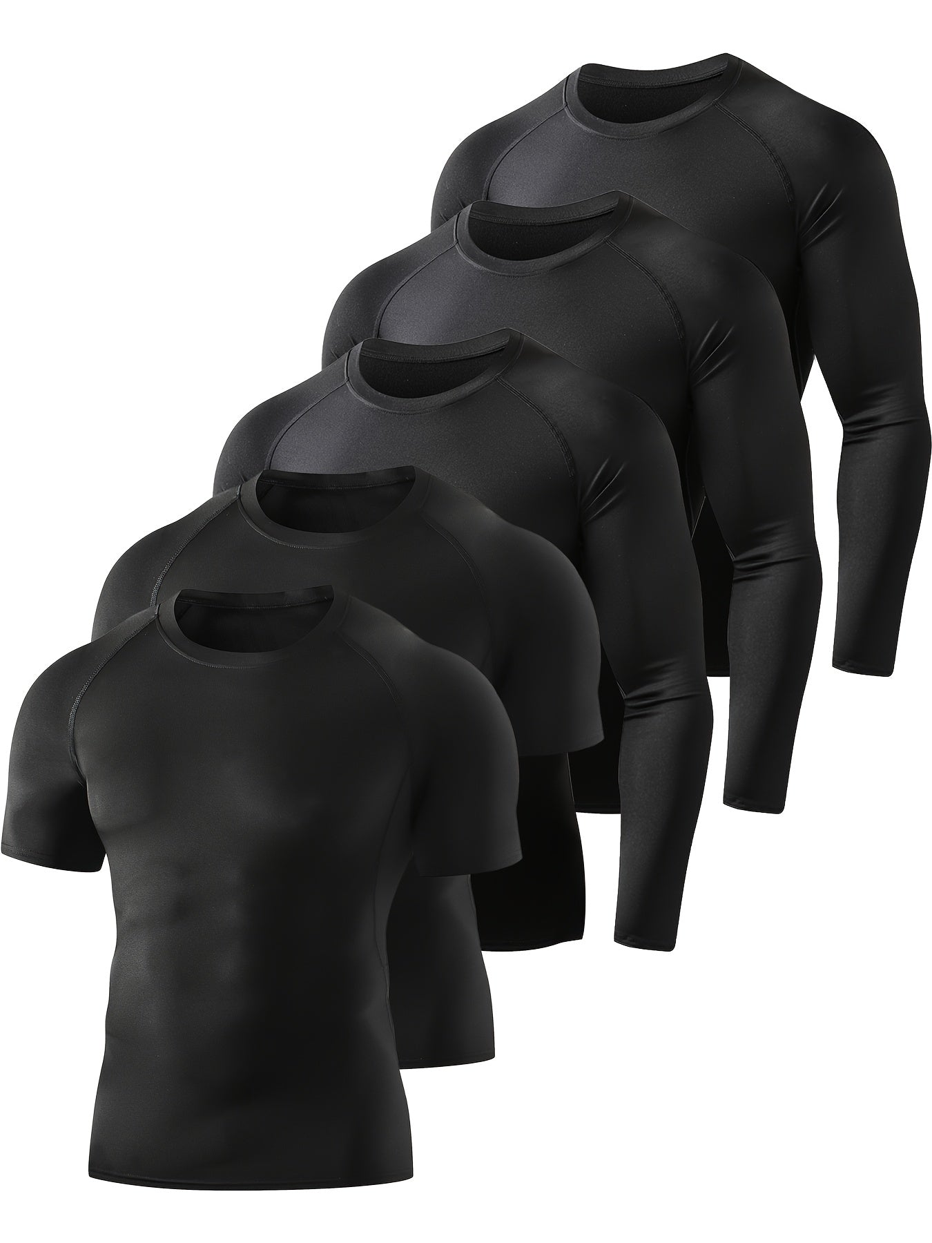 5 Pack Men's Compression Workout Shirts Short & Long Sleeve Rash Guard