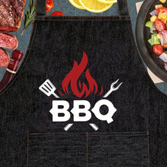Denim BBQ Apron Double Pockets Wear Resistant Scratch Resistant Work Dress