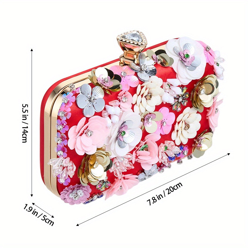 Floral Rhinestone Clutch Purse Chain Shoulder Bag
