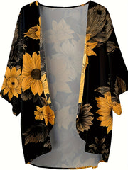 Sunflower Print Open Front Cardigan