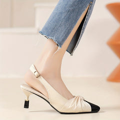 Women's Pleated Low Heels Slingback Pumps