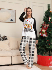 Christmas Elk Print Pajama Set Long Sleeve Top & Plaid Pants