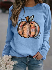 Halloween Pumpkin Print Sweatshirt Long Sleeve Crew Neck Women's Clothing