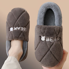 Men's Cartoon Bear Warm Cotton Lining Slippers Fuzzy Comfy Home Shoes