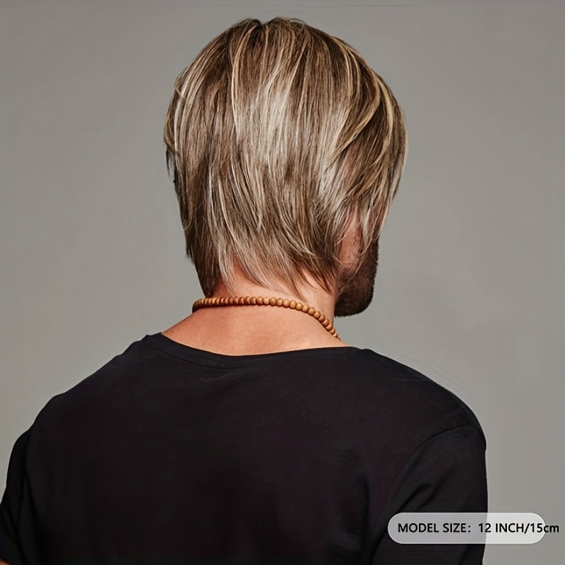 Men Short Straight Wig Heat Resistant Synthetic Wig