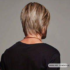 Men Short Straight Wig Heat Resistant Synthetic Wig